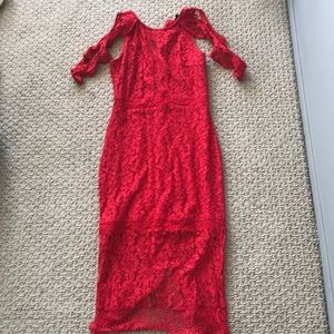 Red off the shoulder lace dress